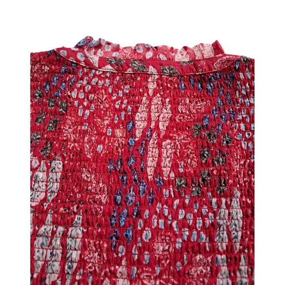 Loft Garden Smocked Bodice Tiered Maxi Dress Red Boho Fall Women's 12 Petite‎ - Picture 12 of 16